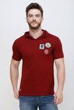 Men's Half Sleeves Hoodie Neck Slim Fit Maroon T-shirt
