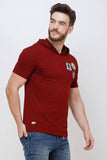 Men's Half Sleeves Hoodie Neck Slim Fit Maroon T-shirt