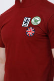 Men's Half Sleeves Hoodie Neck Slim Fit Maroon T-shirt