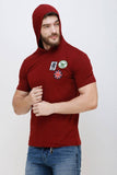 Men's Half Sleeves Hoodie Neck Slim Fit Maroon T-shirt