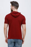 Men's Half Sleeves Hoodie Neck Slim Fit Maroon T-shirt
