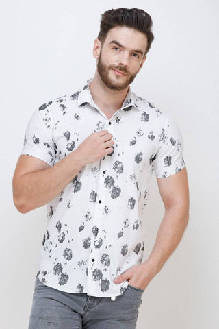 Men's White Short Sleeve Printed Shirt