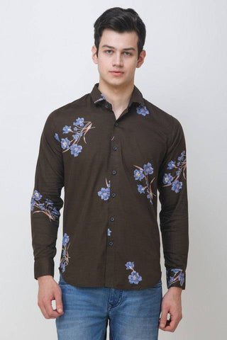 Men's Dark Green Floral Print Slim Fit Luxury Shirt colvynharris