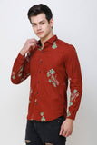 Men's Maroon Floral Print Slim Fit Luxury Shirt
