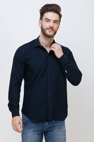 Men's Navy Blue Full Sleeve Slim Fit Casual Shirt colvynharris