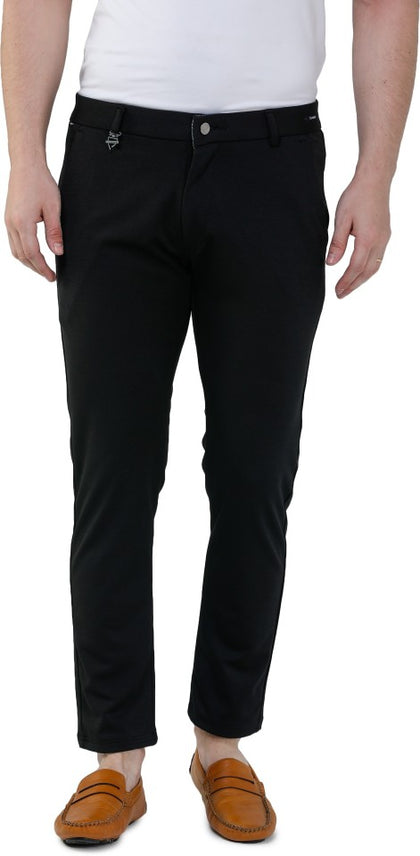 Black Lycra Blend Slim Fit Trousers