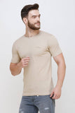Men's Half Sleeves Round Neck Slim Fit Beige T-shirt