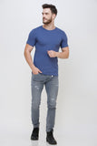 Men's Half Sleeves Round Neck Slim Fit Blue T-shirt