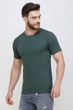 Men's Half Sleeves Round Neck Slim Fit Olive T-shirt