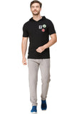Men's Half Sleeves Hooded Slim Fit Black T-Shirt