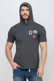 Men's Half Sleeves Hoodie Neck Slim Fit Dark Grey T-shirt colvynharris