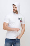 Men's Half Sleeves Hoodie Neck Slim Fit White T-shirt