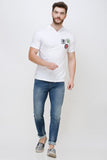 Men's Half Sleeves Hoodie Neck Slim Fit White T-shirt