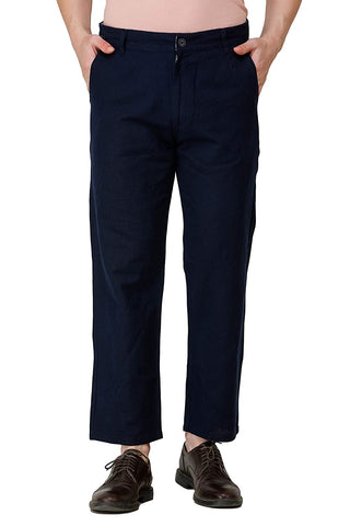 Mens Blue Loose Fit Casual Trouser