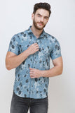 Men's Blue Short Sleeve Printed Shirt