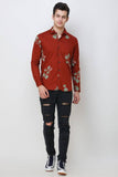 Men's Maroon Floral Print Slim Fit Luxury Shirt