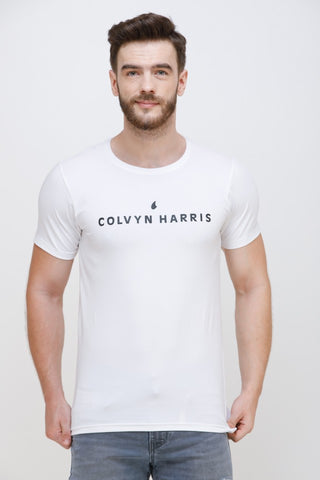 Men's Half Sleeves Round Neck Slim Fit White T-shirt colvynharris