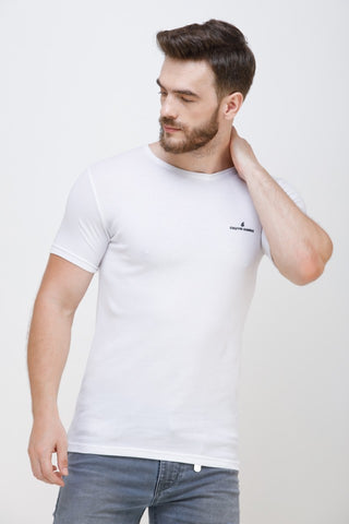 Men's Half Sleeves Round Neck Slim Fit White T-shirt