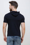 Men's Half Sleeves Hoodie Neck Slim Fit Navy Blue T-shirt colvynharris