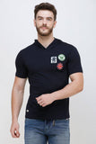 Men's Half Sleeves Hoodie Neck Slim Fit Navy Blue T-shirt colvynharris