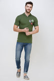 Men's Half Sleeves Hoodie Neck Slim Fit Olive T-shirt
