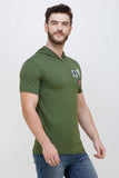 Men's Half Sleeves Hoodie Neck Slim Fit Olive T-shirt colvynharris