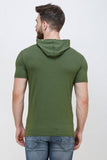 Men's Half Sleeves Hoodie Neck Slim Fit Olive T-shirt