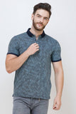 Men's Half Sleeves Polo Neck Neck Slim Fit Blue T-shirt