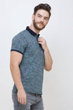 Men's Half Sleeves Polo Neck Neck Slim Fit Blue T-shirt